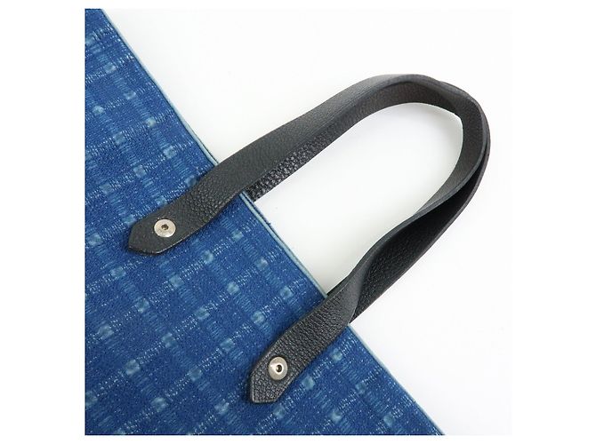 Hermès HERMES Amedaba GM Canvas Leather Tote Bag Hand Bag Navy Blue Black - vista 6