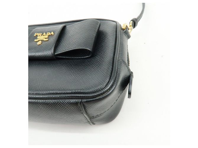 Borsa a tracolla PRADA in pelle Saffiano motivo nastro nero 1NF674 - vista 11