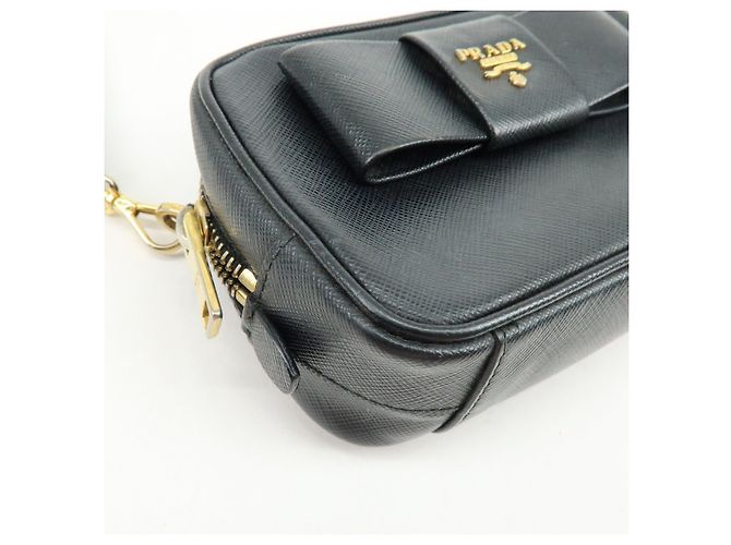 Borsa a tracolla PRADA in pelle Saffiano motivo nastro nero 1NF674 - vista 12