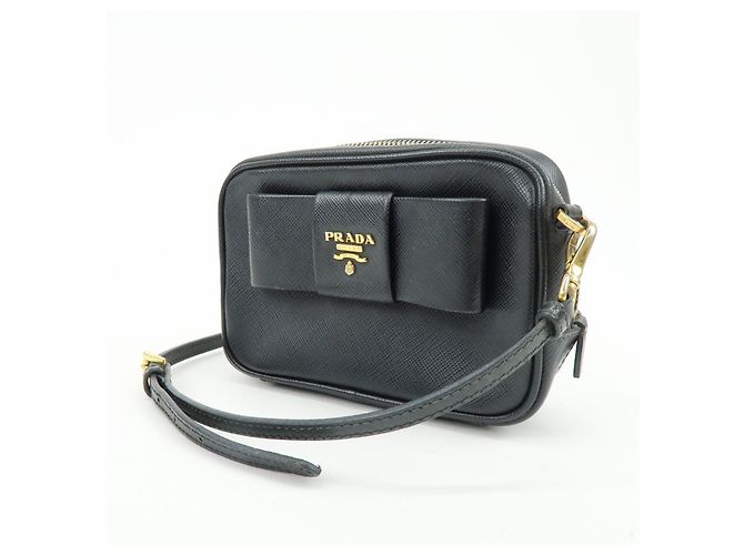 Borsa a tracolla PRADA in pelle Saffiano motivo nastro nero 1NF674 - vista 3