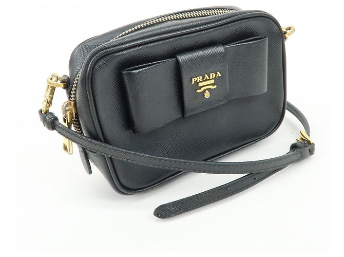 Borsa a tracolla PRADA in pelle Saffiano motivo nastro nero 1NF674 - vista 4