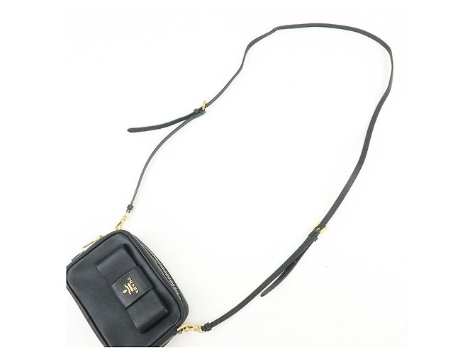 Borsa a tracolla PRADA in pelle Saffiano motivo nastro nero 1NF674 - vista 6