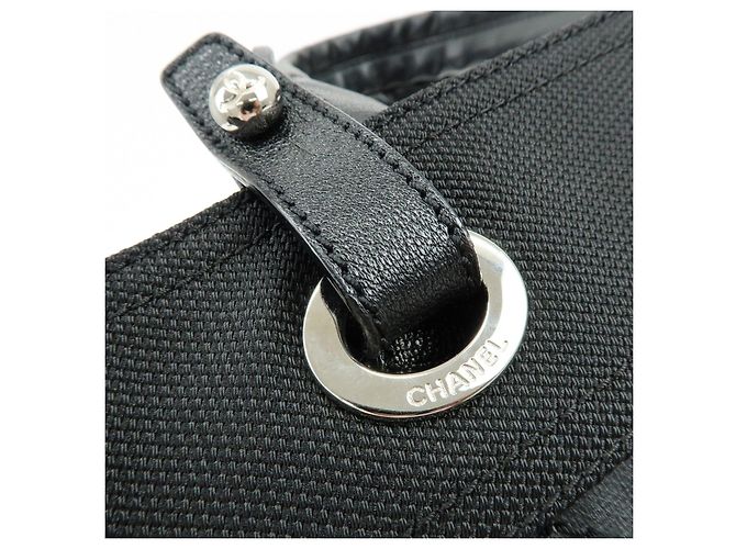 CHANEL Paris Biarritz COCO Mark Leder Canvas Tote Bag Schwarz A34209 - Ansicht 10