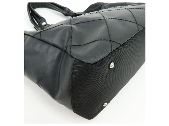 CHANEL Paris Biarritz COCO Mark Leder Canvas Tote Bag Schwarz A34209 - Ansicht 11