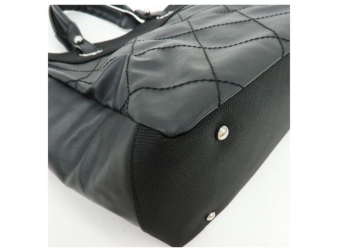 CHANEL Paris Biarritz COCO Mark Leder Canvas Tote Bag Schwarz A34209 - Ansicht 13