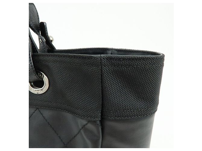 CHANEL Paris Biarritz COCO Mark Leder Canvas Tote Bag Schwarz A34209 - Ansicht 16