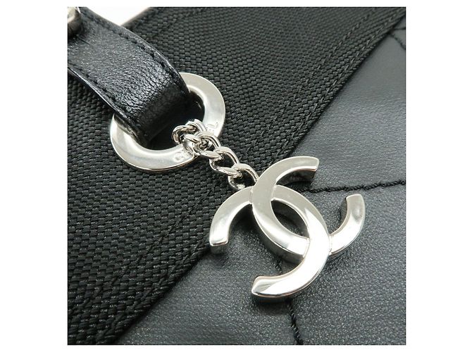 CHANEL Paris Biarritz COCO Mark Leder Canvas Tote Bag Schwarz A34209 - Ansicht 17