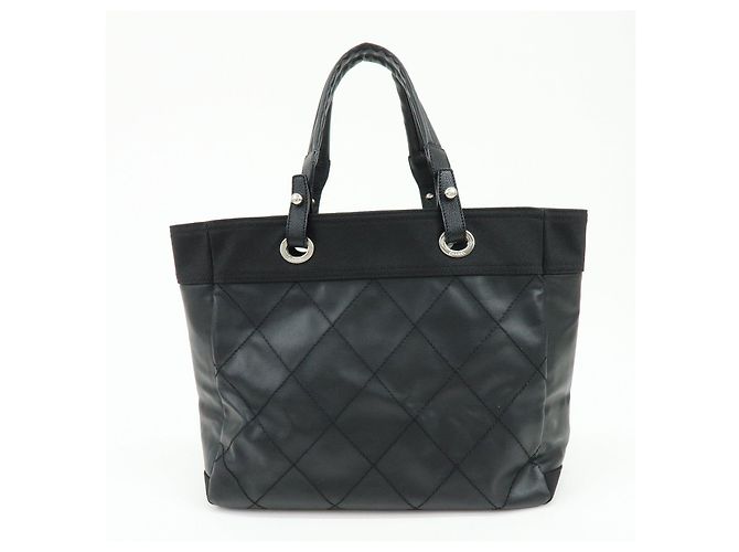 CHANEL Paris Biarritz COCO Mark Leder Canvas Tote Bag Schwarz A34209 - Ansicht 2