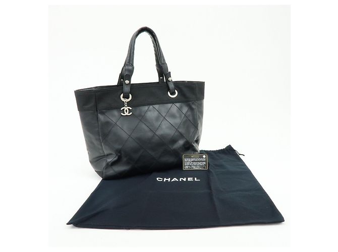 CHANEL Paris Biarritz COCO Mark Leder Canvas Tote Bag Schwarz A34209 - Ansicht 24