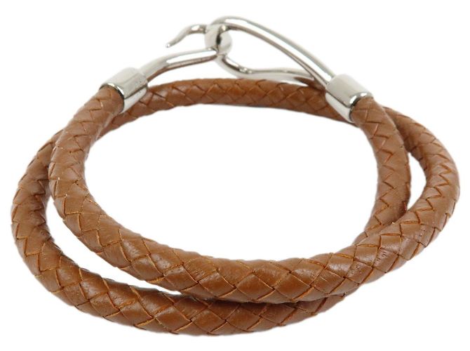 Hermès HERMES Jumbo Choker Bracciale in Pelle e Metallo Marrone Argento - vista 2