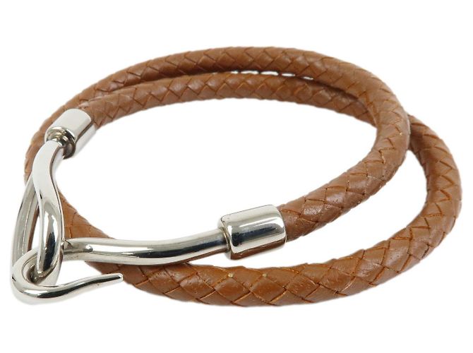 Hermès HERMES Jumbo Choker Bracciale in Pelle e Metallo Marrone Argento - vista 3