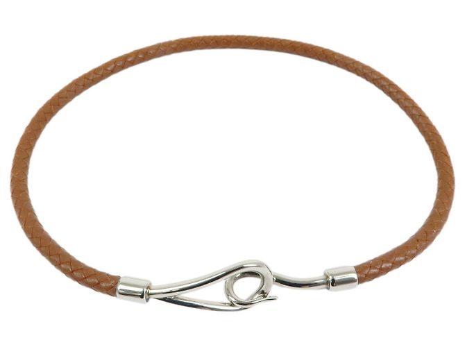 Hermès HERMES Jumbo Choker Bracciale in Pelle e Metallo Marrone Argento - vista 5