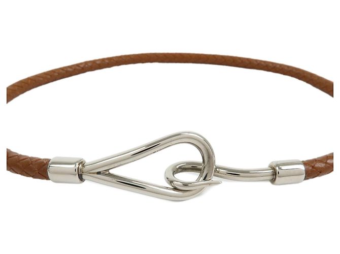 Hermès HERMES Jumbo Choker Bracciale in Pelle e Metallo Marrone Argento - vista 6