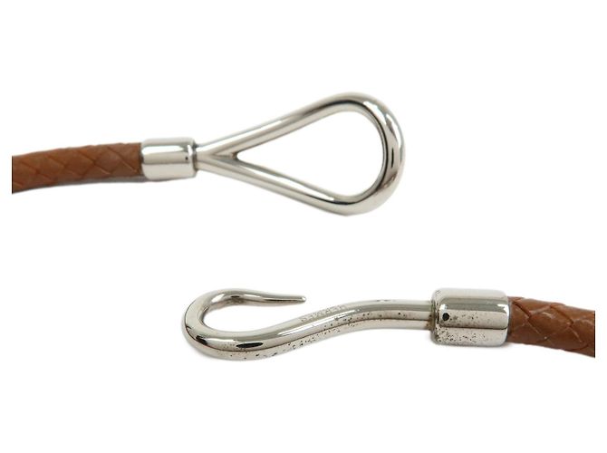 Hermès HERMES Jumbo Choker Bracciale in Pelle e Metallo Marrone Argento - vista 7