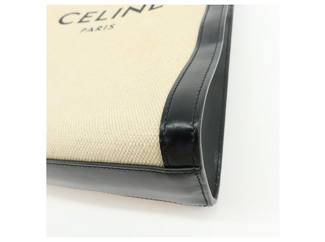 Céline CELINE Small Vertical Cabas Canvas Leather 2WAY Bag Tote Bag Beige Black - vista 12