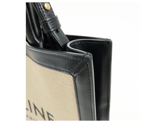 Céline CELINE Small Vertical Cabas Canvas Leather 2WAY Bag Tote Bag Beige Black - vista 16