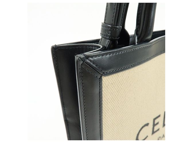Céline CELINE Small Vertical Cabas Canvas Leather 2WAY Bag Tote Bag Beige Black - vista 17