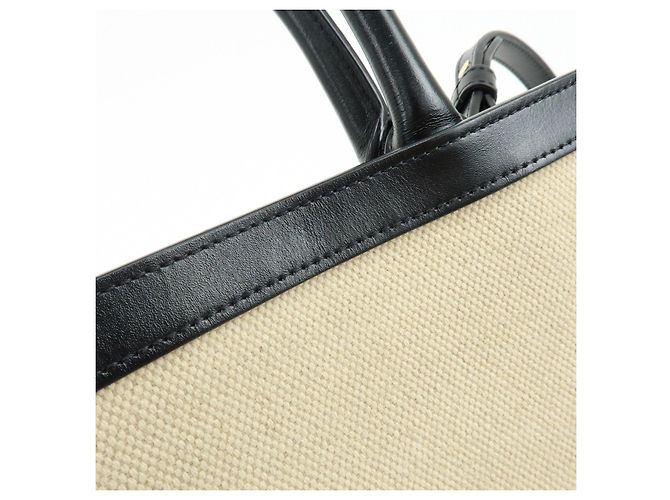 Céline CELINE Small Vertical Cabas Canvas Leather 2WAY Bag Tote Bag Beige Black - vista 20