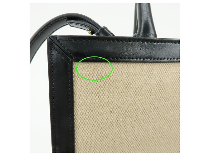 Céline CELINE Small Vertical Cabas Canvas Leather 2WAY Bag Tote Bag Beige Black - vista 21
