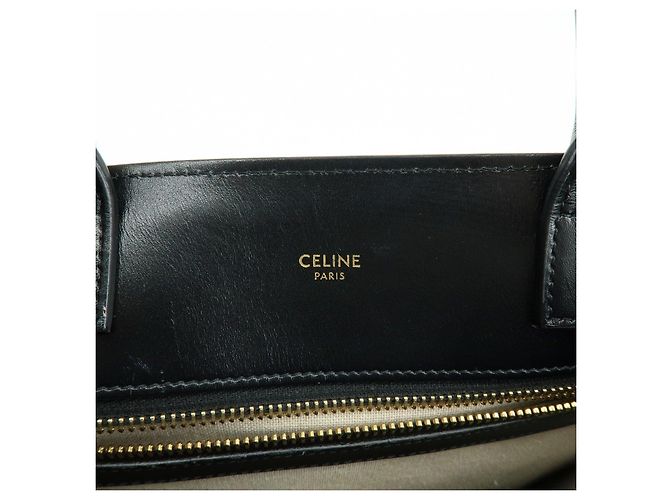 Céline CELINE Small Vertical Cabas Canvas Leather 2WAY Bag Tote Bag Beige Black - vista 24