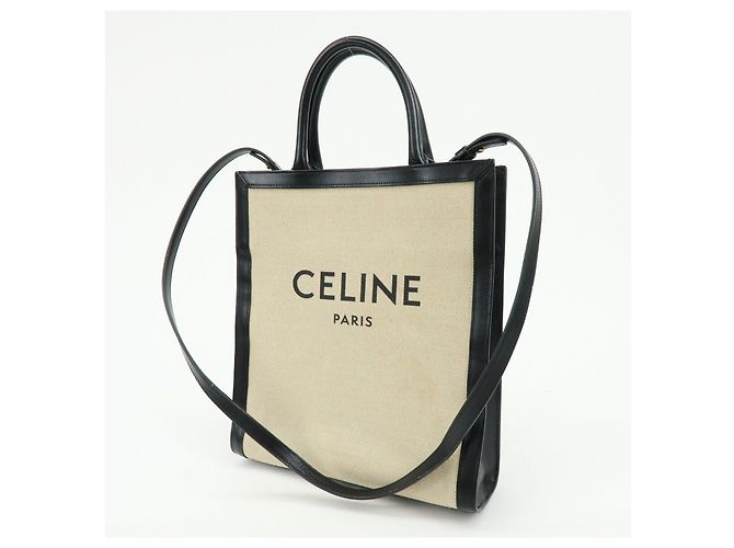 Céline CELINE Small Vertical Cabas Canvas Leather 2WAY Bag Tote Bag Beige Black - vista 3