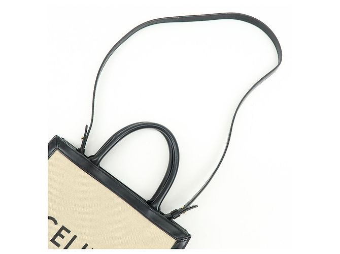 Céline CELINE Small Vertical Cabas Canvas Leather 2WAY Bag Tote Bag Beige Black - vista 6
