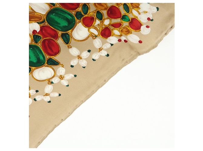 Sciarpa CHANEL COCO Mark Silk100% Fantasia Gioielli Marrone Rosso - vista 12