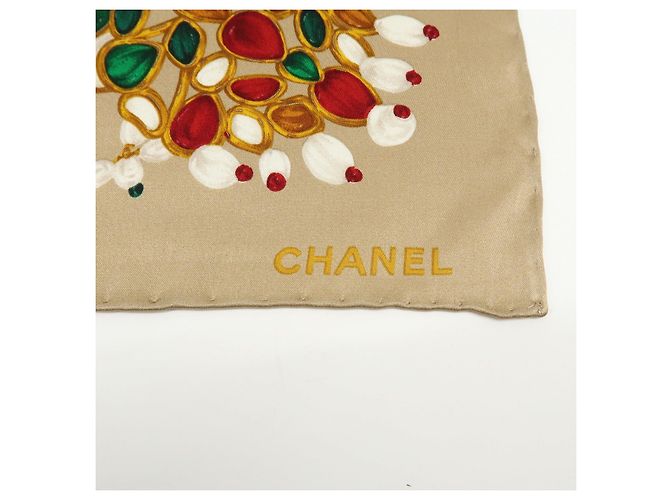 Sciarpa CHANEL COCO Mark Silk100% Fantasia Gioielli Marrone Rosso - vista 13