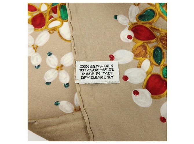 Sciarpa CHANEL COCO Mark Silk100% Fantasia Gioielli Marrone Rosso - vista 14