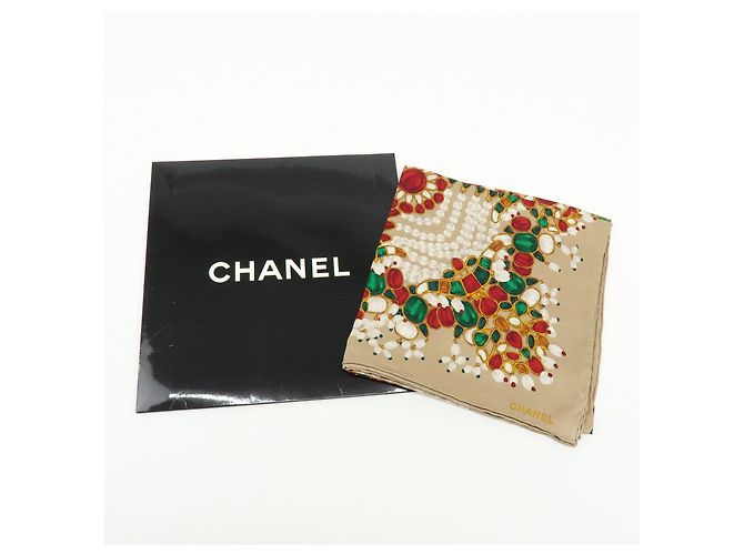 Sciarpa CHANEL COCO Mark Silk100% Fantasia Gioielli Marrone Rosso - vista 18