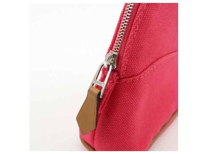 Hermès HERMES Mini Bolsa Bolide em lona de algodão e couro Rosa Bege - vista 17