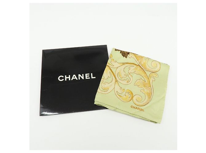 CHANEL Seidentuch 100% Sonnenblumenmuster Schal Hellgrün - Ansicht 15