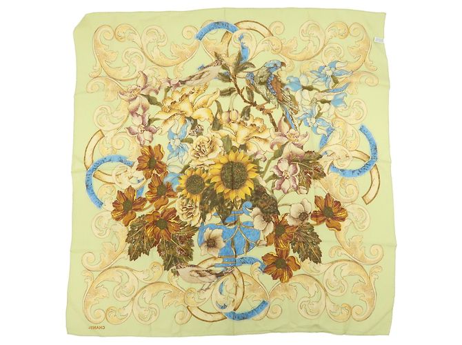 CHANEL Seidentuch 100% Sonnenblumenmuster Schal Hellgrün - Ansicht 2