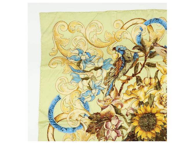 CHANEL Seidentuch 100% Sonnenblumenmuster Schal Hellgrün - Ansicht 3
