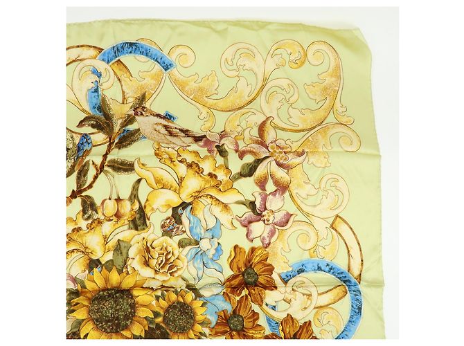 CHANEL Seidentuch 100% Sonnenblumenmuster Schal Hellgrün - Ansicht 4