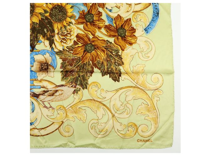 CHANEL Seidentuch 100% Sonnenblumenmuster Schal Hellgrün - Ansicht 6