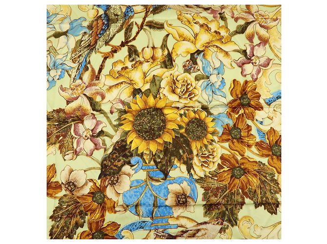 CHANEL Seidentuch 100% Sonnenblumenmuster Schal Hellgrün - Ansicht 7