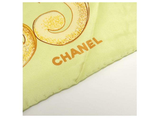 CHANEL Seidentuch 100% Sonnenblumenmuster Schal Hellgrün - Ansicht 9