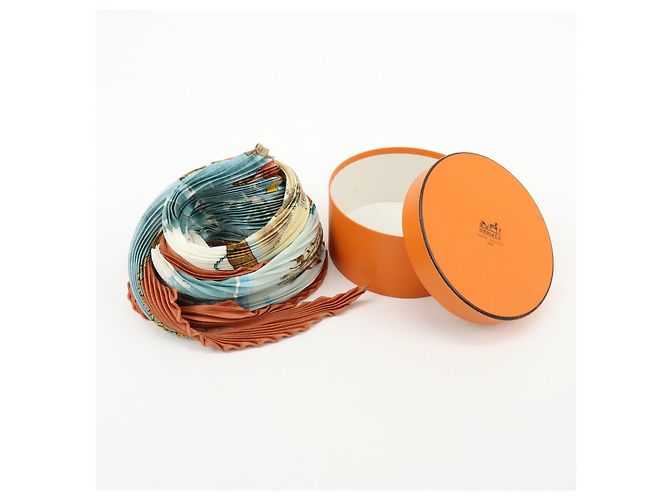 Hermès HERMES Plissiertes Seidentuch 100% GRONLAND Brown Light Blue - Ansicht 14