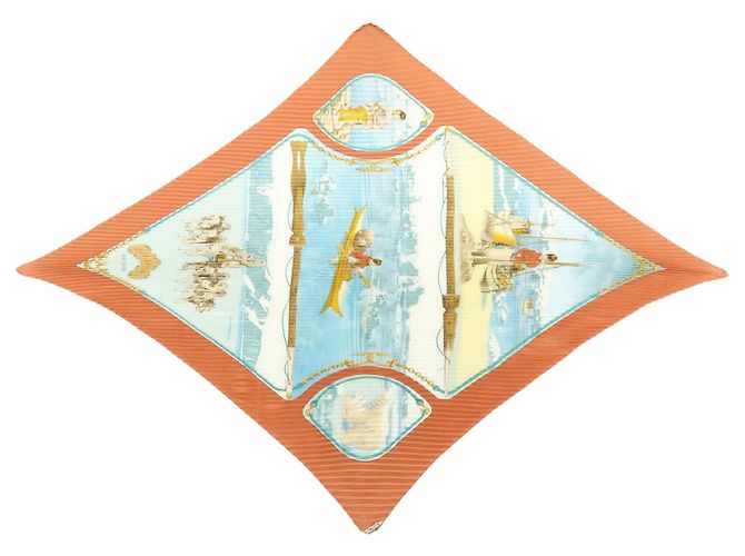 Hermès HERMES Plissiertes Seidentuch 100% GRONLAND Brown Light Blue - Ansicht 2