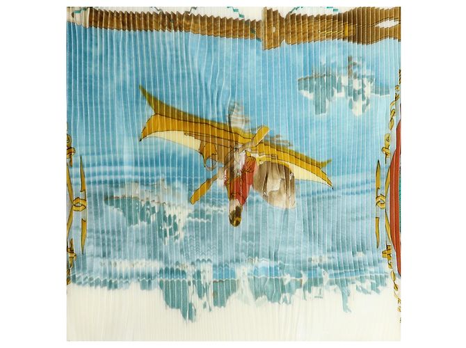 Hermès HERMES Plissiertes Seidentuch 100% GRONLAND Brown Light Blue - Ansicht 8