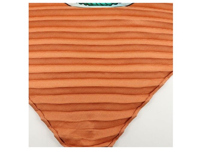 Hermès HERMES Plissiertes Seidentuch 100% GRONLAND Brown Light Blue - Ansicht 9