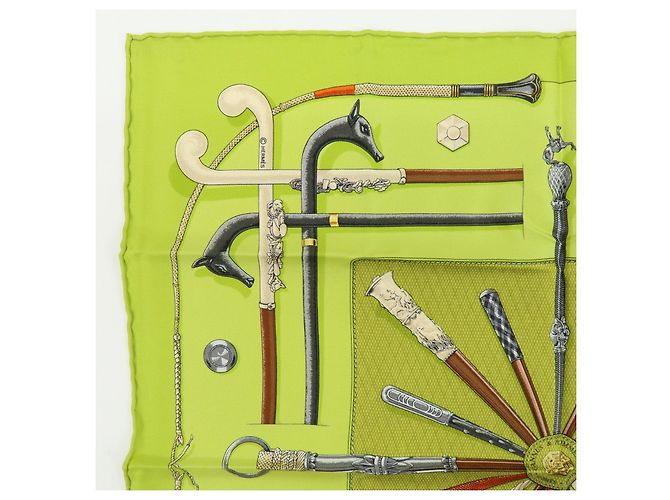 Hermès HERMES Carre 45 Set aus 2 Seidentücher 100% Seide Hellrosa Hellgrün Braun - Ansicht 15