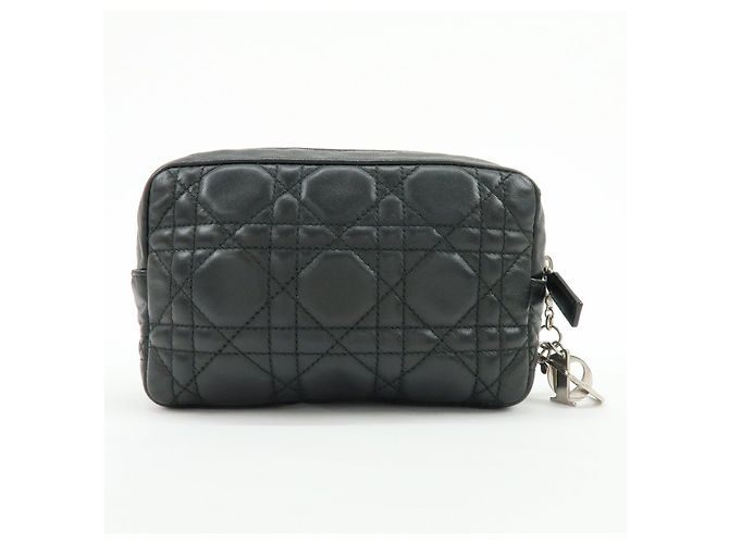 Christian Dior Lady Dior Cannage Accessory Pouch Makeup Bag Black - vista 2