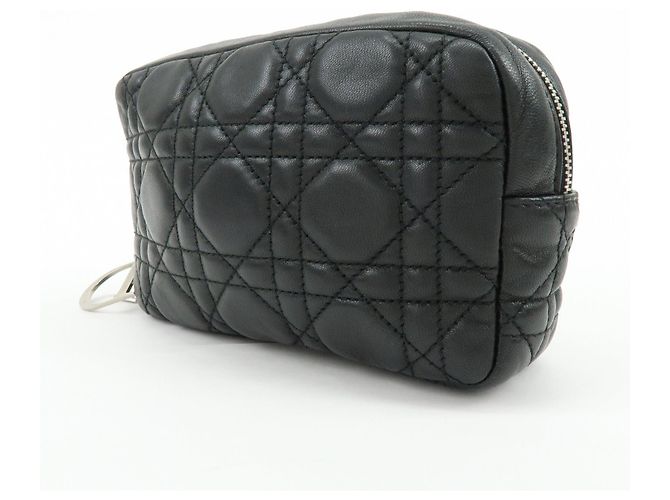Christian Dior Lady Dior Cannage Accessory Pouch Makeup Bag Black - vista 3