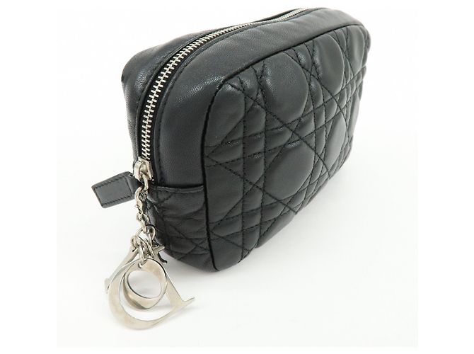 Christian Dior Lady Dior Cannage Accessory Pouch Makeup Bag Black - vista 4