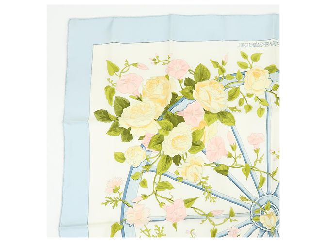 Hermès HERMES Carre 90 Seidentuch 100% Seide ROMANTIQUE Hellblau Hellgrün Rosa - Ansicht 3