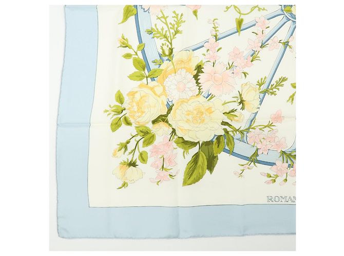 Hermès HERMES Carre 90 Seidentuch 100% Seide ROMANTIQUE Hellblau Hellgrün Rosa - Ansicht 5