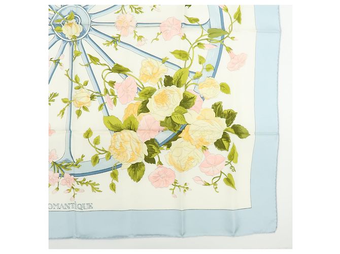 Hermès HERMES Carre 90 Seidentuch 100% Seide ROMANTIQUE Hellblau Hellgrün Rosa - Ansicht 6