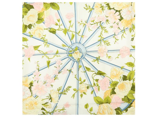 Hermès HERMES Carre 90 Seidentuch 100% Seide ROMANTIQUE Hellblau Hellgrün Rosa - Ansicht 7
